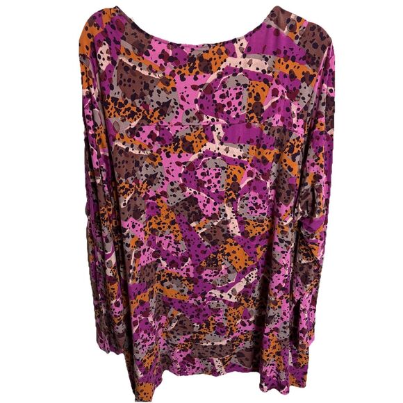 LOGO by Lori Goldstein Rayon 230 Square Neck Printed Top Pink Blossom Size 4X - Picture 12 of 12